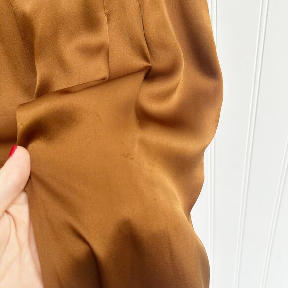 Cuyana Silk Charmeuse Wide Leg Pants Hazelnut Brown Copper Trouser Small - Picture 6 of 7